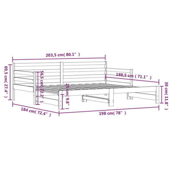 vidaXL Uttrekkbar dagseng 90x200 cm heltre furu