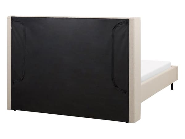 Parisänky beige buklee verhoiltu metallijalat 140 x 200 cm sälepohja tikattu pääty moderni tyyli