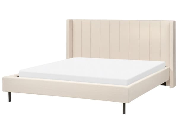 Parisänky beige buklee verhoiltu metallijalat 180 x 200 cm sälepohja tikattu pääty moderni tyyli