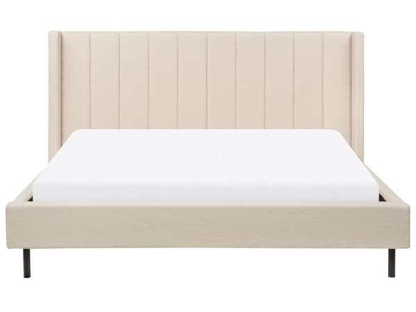 Parisänky beige buklee verhoiltu metallijalat 180 x 200 cm sälepohja tikattu pääty moderni tyyli