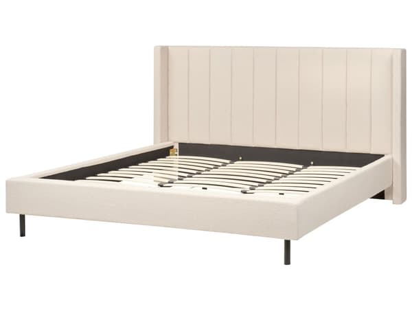 Parisänky beige buklee verhoiltu metallijalat 180 x 200 cm sälepohja tikattu pääty moderni tyyli