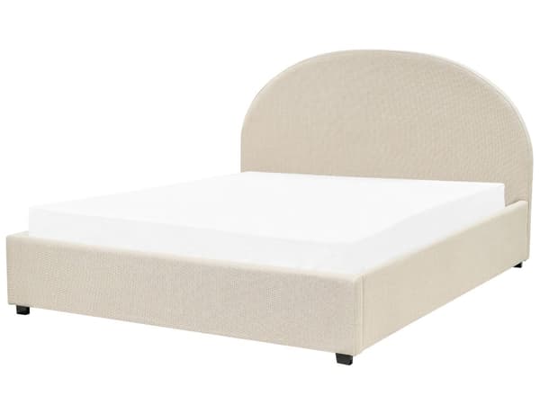 Dobbeltseng med sengebunn Beige stoff Polstret 160 x 200 cm Spileramme Oppfellbar høy sengegavl Klassisk Retro Minimalistisk soverom