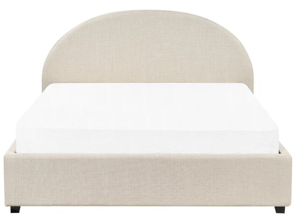 Dobbeltseng med sengebunn Beige stoff Polstret 160 x 200 cm Spileramme Oppfellbar høy sengegavl Klassisk Retro Minimalistisk soverom