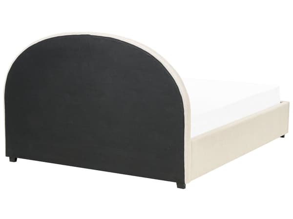 Dobbeltseng med sengebunn Beige stoff Polstret 160 x 200 cm Spileramme Oppfellbar høy sengegavl Klassisk Retro Minimalistisk soverom