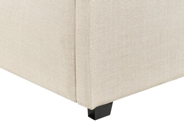 Dobbeltseng med sengebunn Beige stoff Polstret 160 x 200 cm Spileramme Oppfellbar høy sengegavl Klassisk Retro Minimalistisk soverom