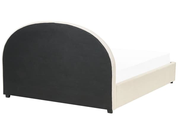 Dobbeltseng med sengebunn Beige stoff Polstret 180 x 200 cm Spileramme Oppfellbar høy sengegavl Klassisk Retro Minimalistisk Soverom