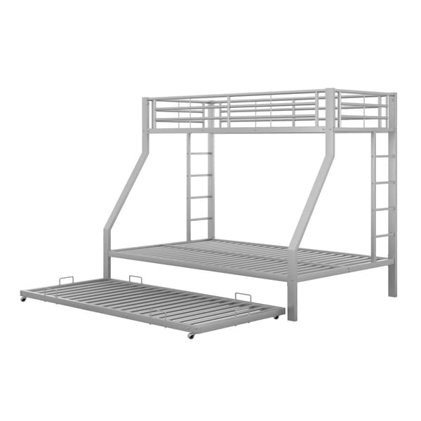 Våningssäng, metallsäng med utdragbar säng, med stege på båda sidor för barn, tonåringar, vuxna, lätt att montera, 90(140)x200cm, silver