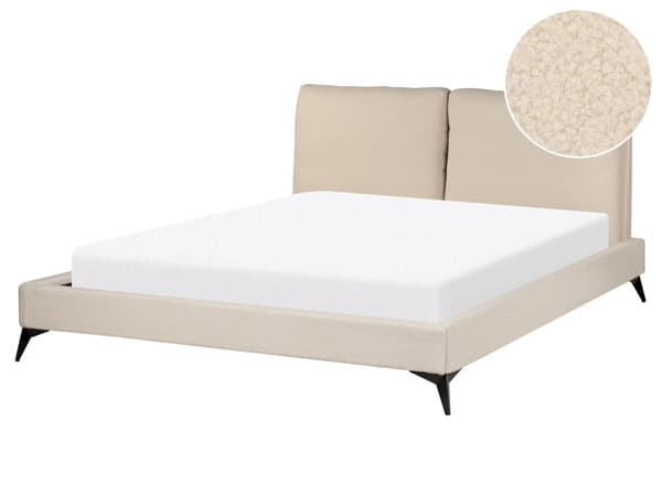 Dubbelsäng 160 x 200 cm Beige Boucle Lamellbas Sängram Modern