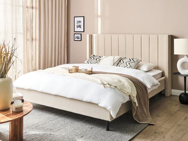Dubbelsäng 160 x 200 cm Sängram Beige Boucle Lamellbas