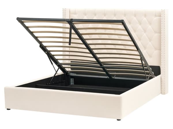 Dubbelsäng Sängram Ribbor Off-White Sammet Tuftad Huvudgavel 160 x 200 cm Glam Design