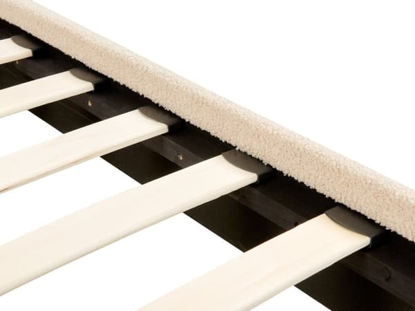 Dubbelsäng Beige Boucle Klädsel 140 x 200 cm Gyllene Ben Sänggavel Lamellbotten Minimalistisk
