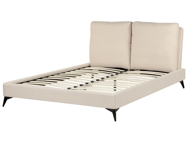 Seng Beige Boucle 140 x 200 cm Moderne Trekvart Seng Polstret Halvandenmandsseng Lav Sengeramme Minimalistisk Design