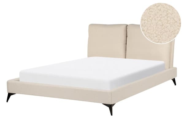 Seng Beige Boucle 140 x 200 cm Moderne Trekvart Seng Polstret Halvandenmandsseng Lav Sengeramme Minimalistisk Design