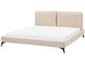 Miniatyrbillede 4 af 11: Seng Beige Boucle 180 x 200 cm Moderne Dobbeltseng Polstret To Mands Seng Lav Sengeramme Minimalistisk Design