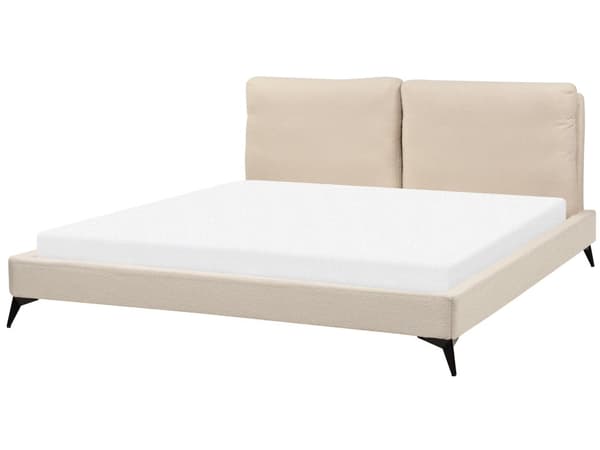 Seng Beige Boucle 180 x 200 cm Moderne Dobbeltseng Polstret To Mands Seng Lav Sengeramme Minimalistisk Design