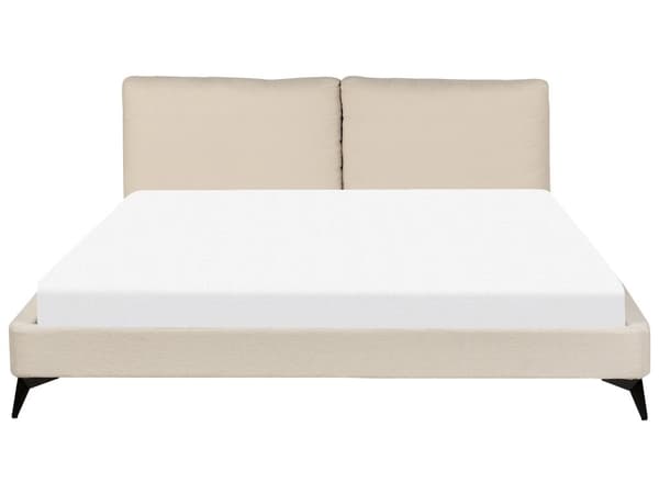 Seng Beige Boucle 180 x 200 cm Moderne Dobbeltseng Polstret To Mands Seng Lav Sengeramme Minimalistisk Design