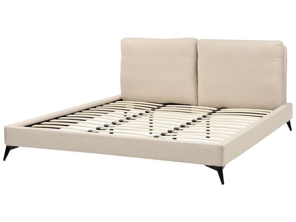 Seng Beige Boucle 180 x 200 cm Moderne Dobbeltseng Polstret To Mands Seng Lav Sengeramme Minimalistisk Design