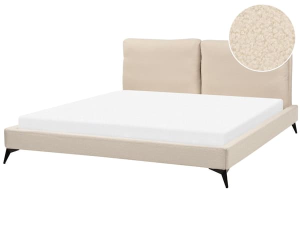Seng Beige Boucle 180 x 200 cm Moderne Dobbeltseng Polstret To Mands Seng Lav Sengeramme Minimalistisk Design