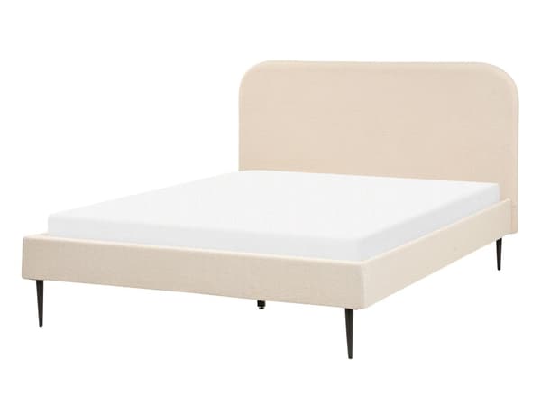 Seng Beige Boucle 140 x 200 cm Moderne Trekvart Seng Polstret Halvandenmandsseng Lav Sengeramme Minimalistisk Design