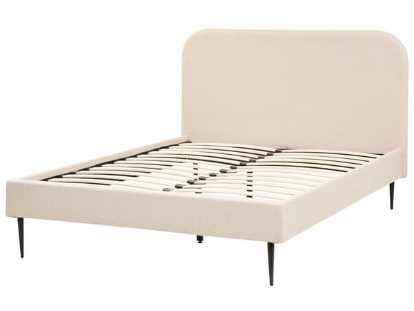 Seng Beige Boucle 140 x 200 cm Moderne Trekvart Seng Polstret Halvandenmandsseng Lav Sengeramme Minimalistisk Design