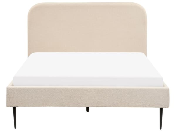 Seng Beige Boucle 140 x 200 cm Moderne Trekvart Seng Polstret Halvandenmandsseng Lav Sengeramme Minimalistisk Design