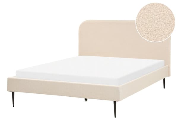 Seng Beige Boucle 140 x 200 cm Moderne Trekvart Seng Polstret Halvandenmandsseng Lav Sengeramme Minimalistisk Design