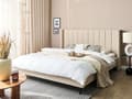 Miniatyrbillede 2 af 11: Seng Beige Boucle 180 x 200 cm Moderne Dobbeltseng Polstret To Mands Seng Lav Sengeramme Minimalistisk Design