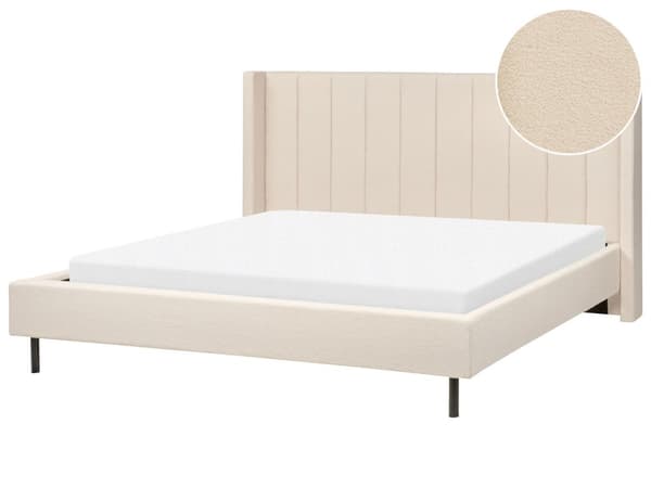 Seng Beige Boucle 180 x 200 cm Moderne Dobbeltseng Polstret To Mands Seng Lav Sengeramme Minimalistisk Design
