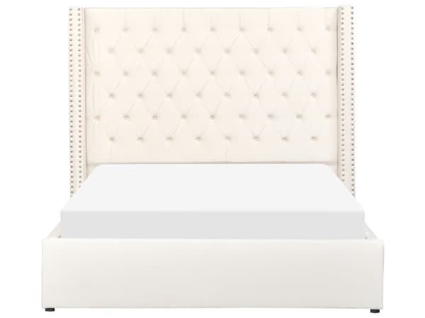 Trekvart Seng med Opbevaring Off White Velour 140 x 200 cm Moderne Halvandenmandsseng med Høj Sengegavl 3 kvart Seng Design Soveværelse