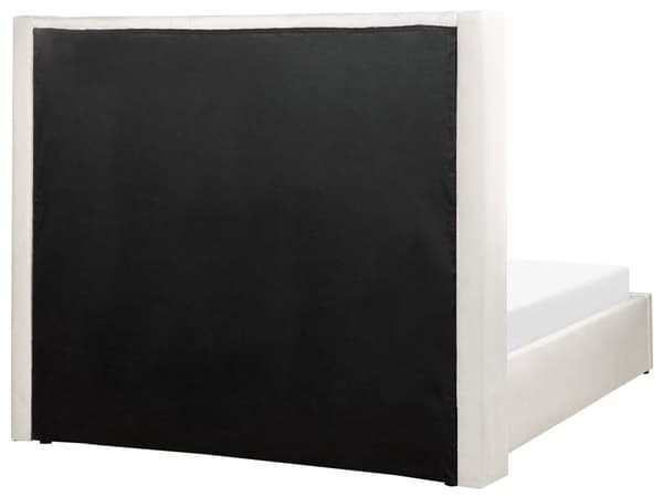 Trekvart Seng med Opbevaring Off White Velour 140 x 200 cm Moderne Halvandenmandsseng med Høj Sengegavl 3 kvart Seng Design Soveværelse