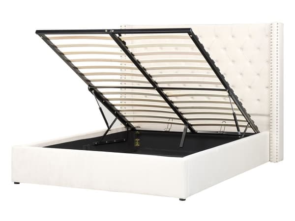 Trekvart Seng med Opbevaring Off White Velour 140 x 200 cm Moderne Halvandenmandsseng med Høj Sengegavl 3 kvart Seng Design Soveværelse