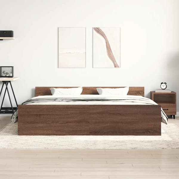 vidaXL Sengeramme med hode- og fotgavl brun eik 180x200 cm