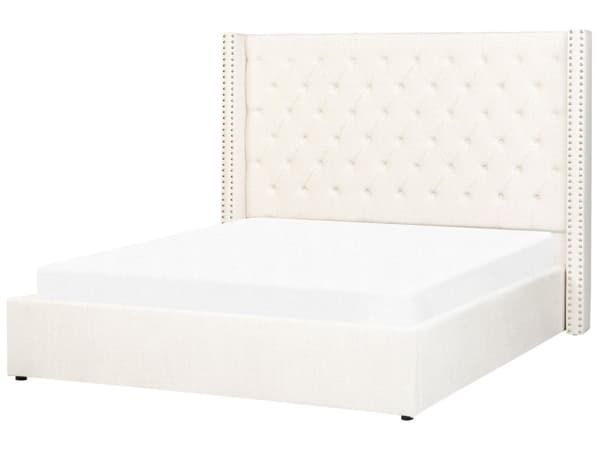 Seng med Opbevaring Off White Velour 160 x 200 cm Moderne Dobbeltseng Polstret To Mands Seng Lav Sengeramme Minimalistisk Design