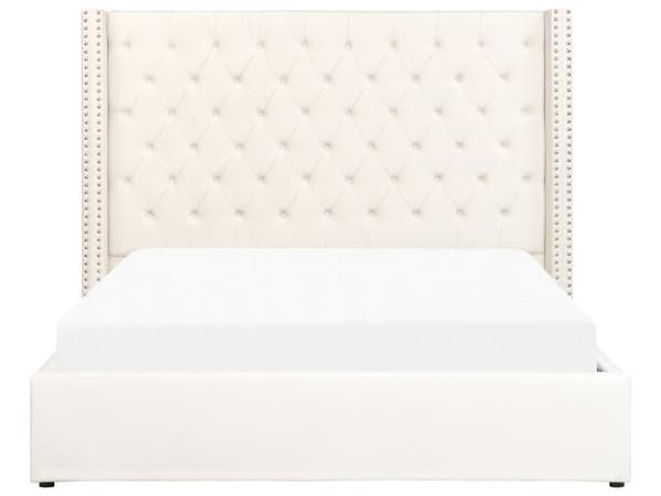 Seng med Opbevaring Off White Velour 160 x 200 cm Moderne Dobbeltseng Polstret To Mands Seng Lav Sengeramme Minimalistisk Design