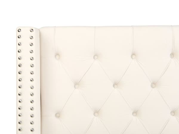 Seng med Opbevaring Off White Velour 160 x 200 cm Moderne Dobbeltseng Polstret To Mands Seng Lav Sengeramme Minimalistisk Design