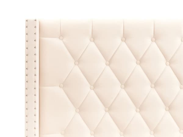Seng med Opbevaring Off White Velour 160 x 200 cm Moderne Dobbeltseng Polstret To Mands Seng Lav Sengeramme Minimalistisk Design