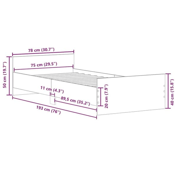 vidaXL Sengeramme betonggrå 75x190 cm konstruert tre