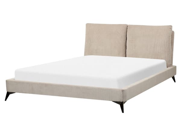 Dobbeltseng Taupe Kordfløyel 160 x 200 cm Sengegavl med puter Lamellbunn Moderne design Soverom