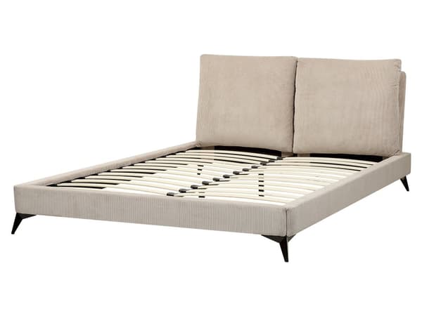 Dobbeltseng Taupe Kordfløyel 160 x 200 cm Sengegavl med puter Lamellbunn Moderne design Soverom