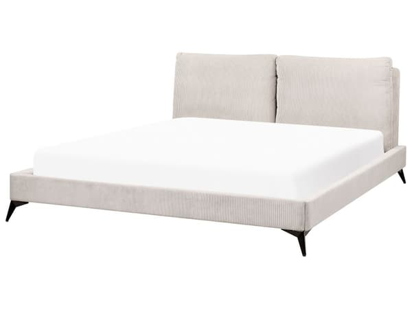 Dobbeltseng Lys beige Kordfløyel 180 x 200 cm Sengegavl med puter Lamellbunn Moderne design Soverom