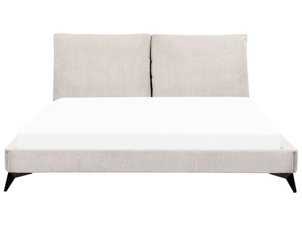 Dobbeltseng Lys beige Kordfløyel 180 x 200 cm Sengegavl med puter Lamellbunn Moderne design Soverom