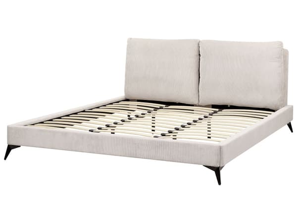 Dobbeltseng Lys beige Kordfløyel 180 x 200 cm Sengegavl med puter Lamellbunn Moderne design Soverom