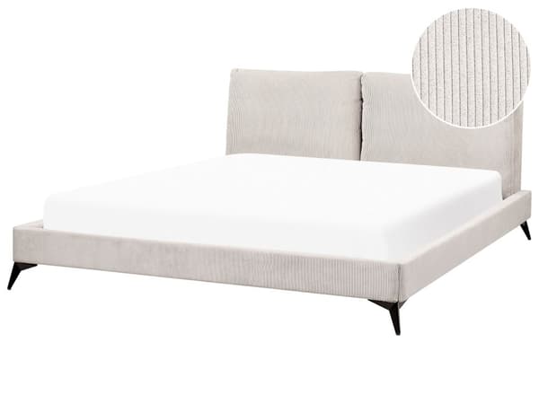 Dobbeltseng Lys beige Kordfløyel 180 x 200 cm Sengegavl med puter Lamellbunn Moderne design Soverom