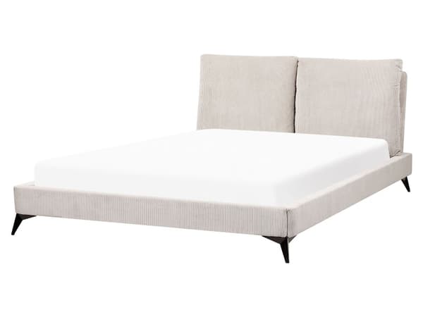 Dobbeltseng Lys beige Kordfløyel 160 x 200 cm Sengegavl med puter Lamellbunn Moderne design Soverom