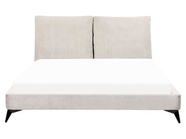 Dobbeltseng Lys beige Kordfløyel 160 x 200 cm Sengegavl med puter Lamellbunn Moderne design Soverom
