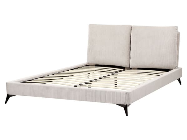 Dobbeltseng Lys beige Kordfløyel 160 x 200 cm Sengegavl med puter Lamellbunn Moderne design Soverom