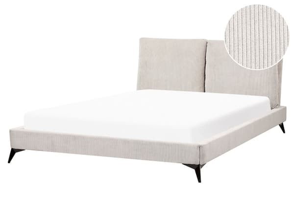 Dobbeltseng Lys beige Kordfløyel 160 x 200 cm Sengegavl med puter Lamellbunn Moderne design Soverom