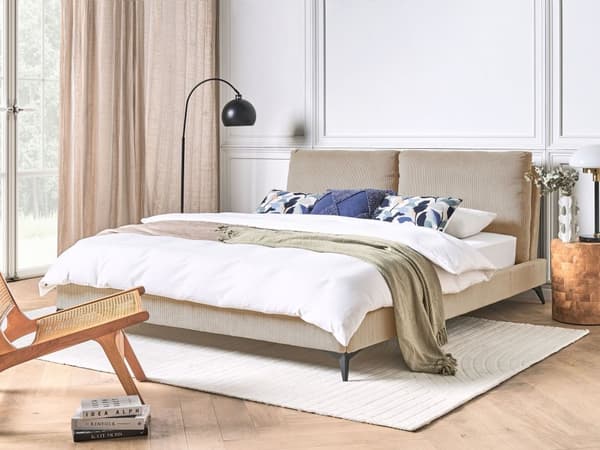 Dobbeltseng Taupe Kordfløyel 180 x 200 cm Sengegavl med puter Lamellbunn Moderne design Soverom