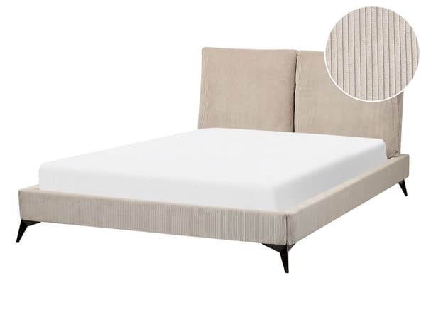 Dobbeltseng Taupe Kordfløyel 140 x 200 cm Sengegavl med puter Lamellbunn Moderne design Soverom