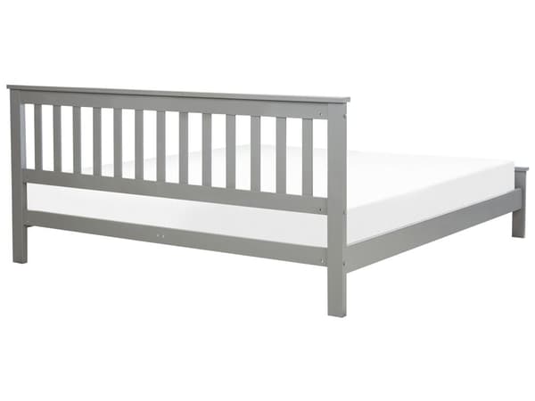Seng med ramme grå treramme 180 x 200 cm lav sengegavl minimalistisk tradisjonell design